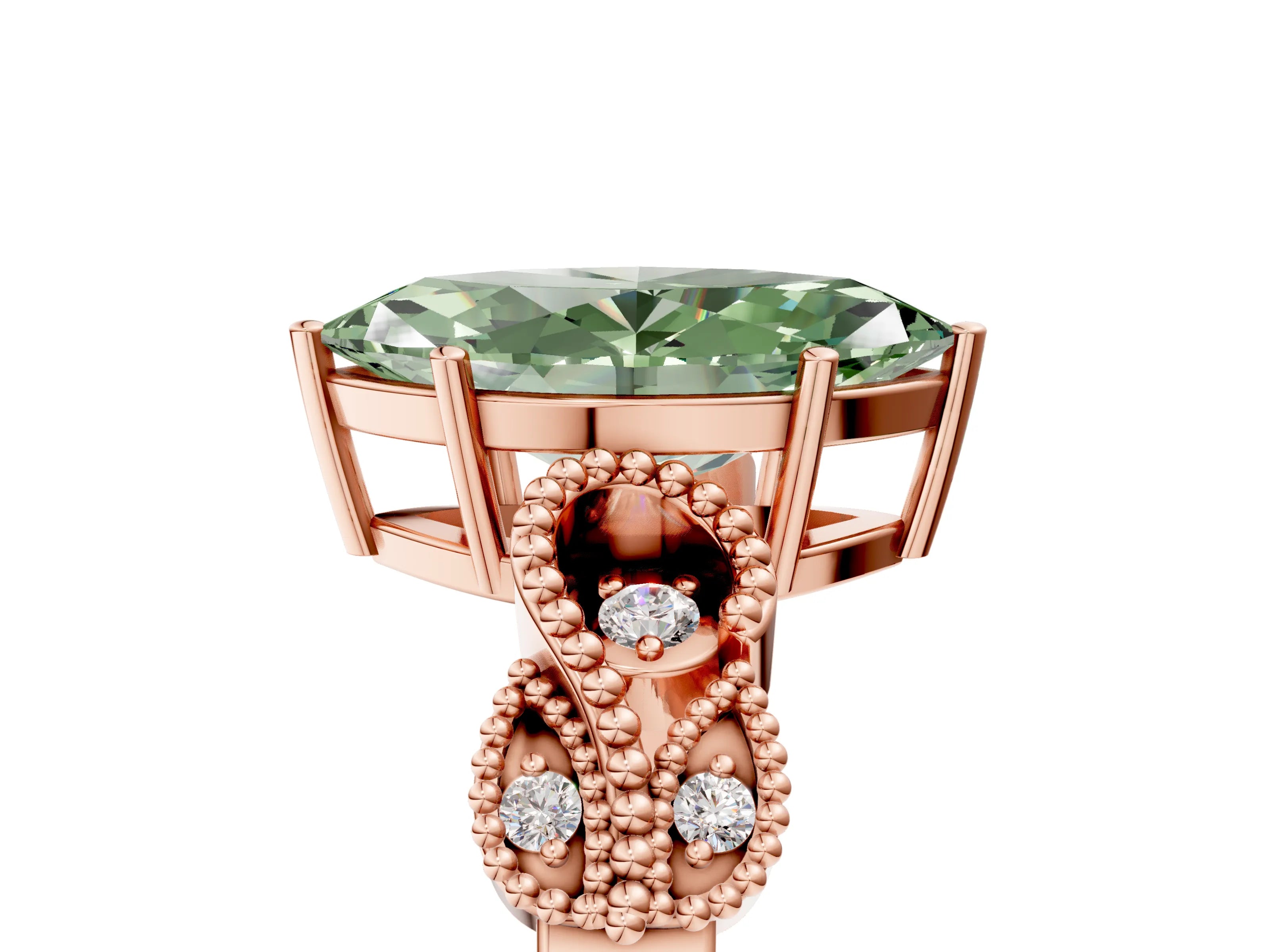 Rose gold Fancy Green Marquise Cut Solitaire Milgrain Leaf Band with Prong Setting_5