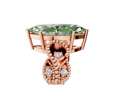 Rose gold Fancy Green Marquise Cut Solitaire Milgrain Leaf Band with Prong Setting_5