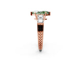 Rose gold Fancy Green Marquise Cut Solitaire Princess Side Stone Engraved Band Prong Setting Ring_2