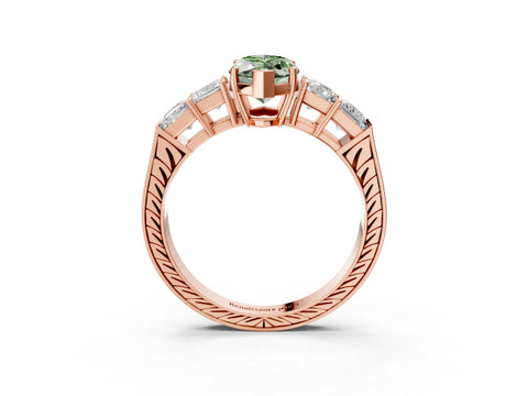 Rose gold Fancy Green Marquise Cut Solitaire Princess Side Stone Engraved Band Prong Setting Ring_3