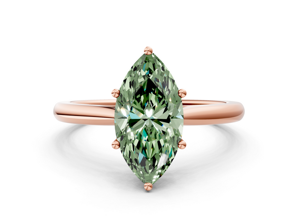 Rose gold Fancy Green Marquise  Cut Solitaire Ring with Cathedral Band and Four-Prong Setting