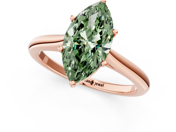 Rose gold Fancy Green Marquise  Cut Solitaire Ring with Cathedral Band and Four-Prong Setting