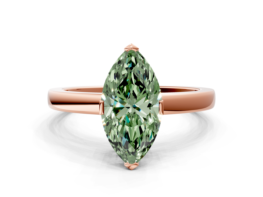 Rose gold Fancy Green Marquise  Cut Solitaire Ring with Four-Prong Setting and Classic Band_42