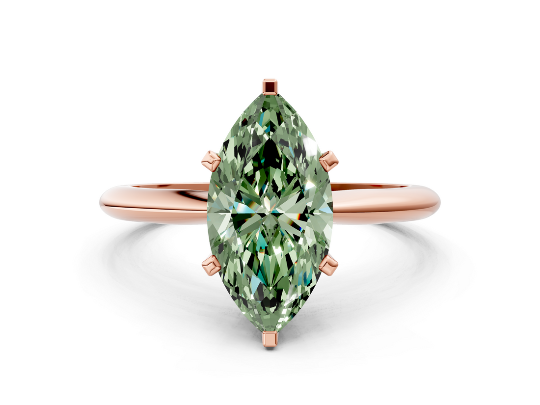 Rose gold Fancy Green Marquise  Cut Solitaire Ring with Four-Prong Setting on a Classic Band_88