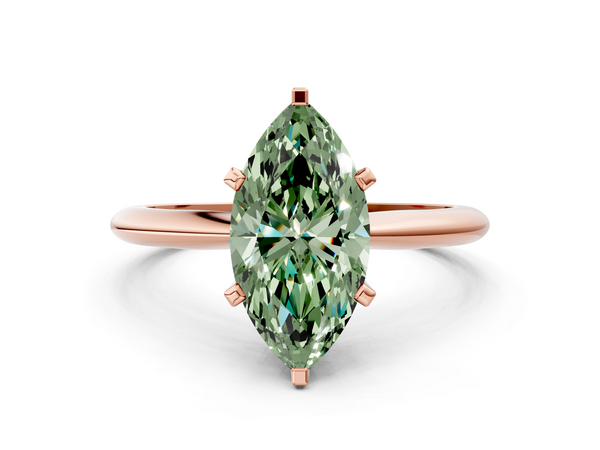 Rose gold Fancy Green Marquise  Cut Solitaire Ring with Four-Prong Setting on a Classic Band