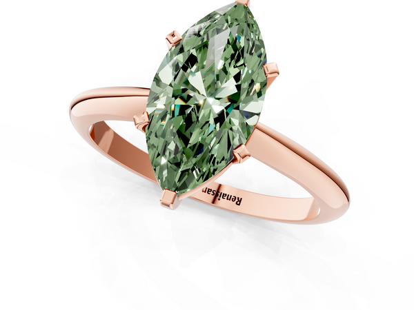 Rose gold Fancy Green Marquise  Cut Solitaire Ring with Four-Prong Setting on a Classic Band