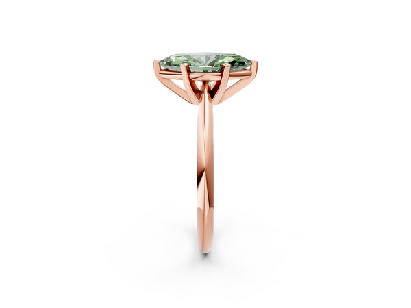 Rose gold Fancy Green Marquise  Cut Solitaire Ring with Four-Prong Setting on a Classic Band