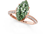 Rose gold Fancy Green Marquise Cut Solitaire Split Shank Pave Diamond Engagement Ring with Four-Prong Setting_13