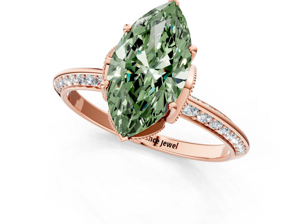 Rose Gold Marquise Graduated Pave Engagement Ring Setting for Fancy Green Center