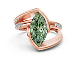 Rose gold Fancy Green Marquise Cut Solitaire Tension-Set Diamond Split Shank Ring