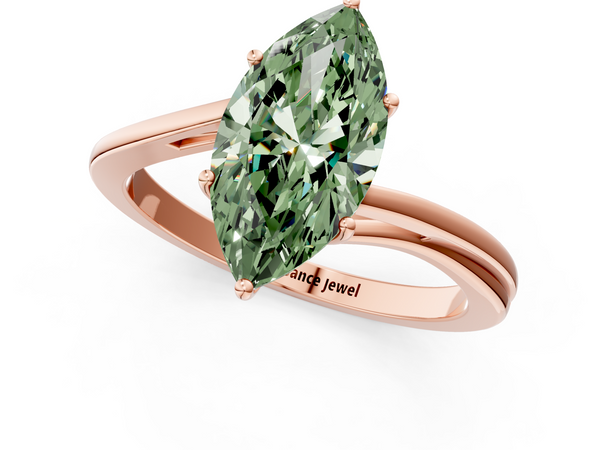 Rose gold Fancy Green Marquise  Cut Solitaire Twist Band Ring with Four-Prong Setting