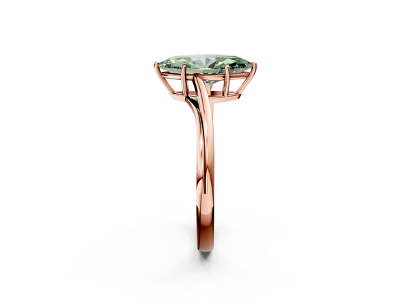 Rose gold Fancy Green Marquise  Cut Solitaire Twist Band Ring with Four-Prong Setting