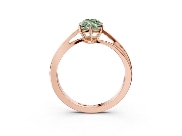 Rose gold Fancy Green Marquise  Cut Solitaire Twist Band Ring with Four-Prong Setting