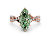Rose gold Fancy Green Marquise Cut Solitaire Twist Pave Diamond Engagement Ring with Prong Setting