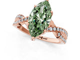 Rose gold Fancy Green Marquise Cut Solitaire Twist Pave Diamond Engagement Ring with Prong Setting_1