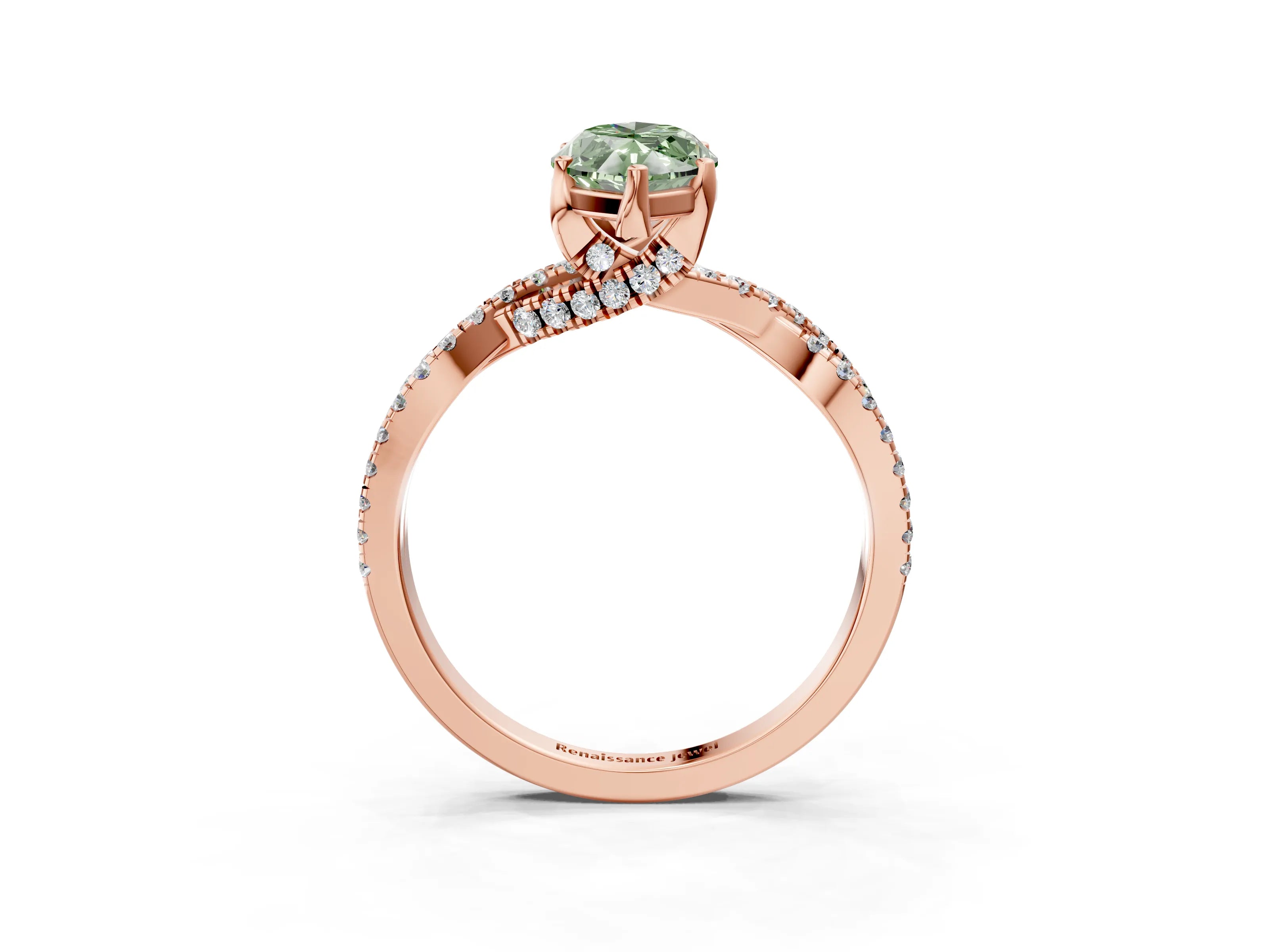 Rose gold Fancy Green Marquise Cut Solitaire Twist Pave Diamond Engagement Ring with Prong Setting_39