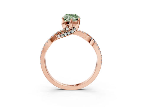 Rose gold Fancy Green Marquise Cut Solitaire Twist Pave Diamond Engagement Ring with Prong Setting_3