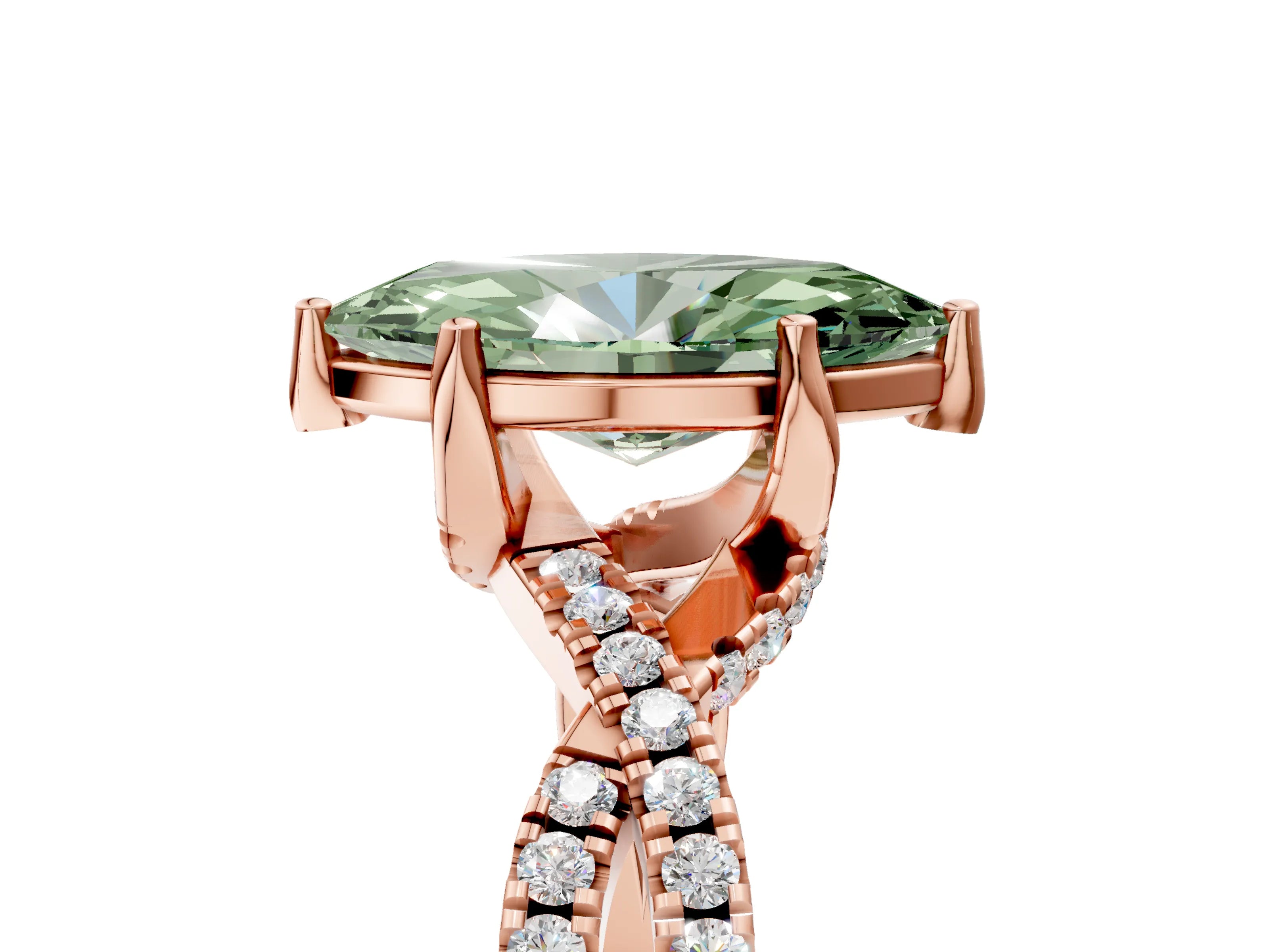 Rose gold Fancy Green Marquise Cut Solitaire Twist Pave Diamond Engagement Ring with Prong Setting_5