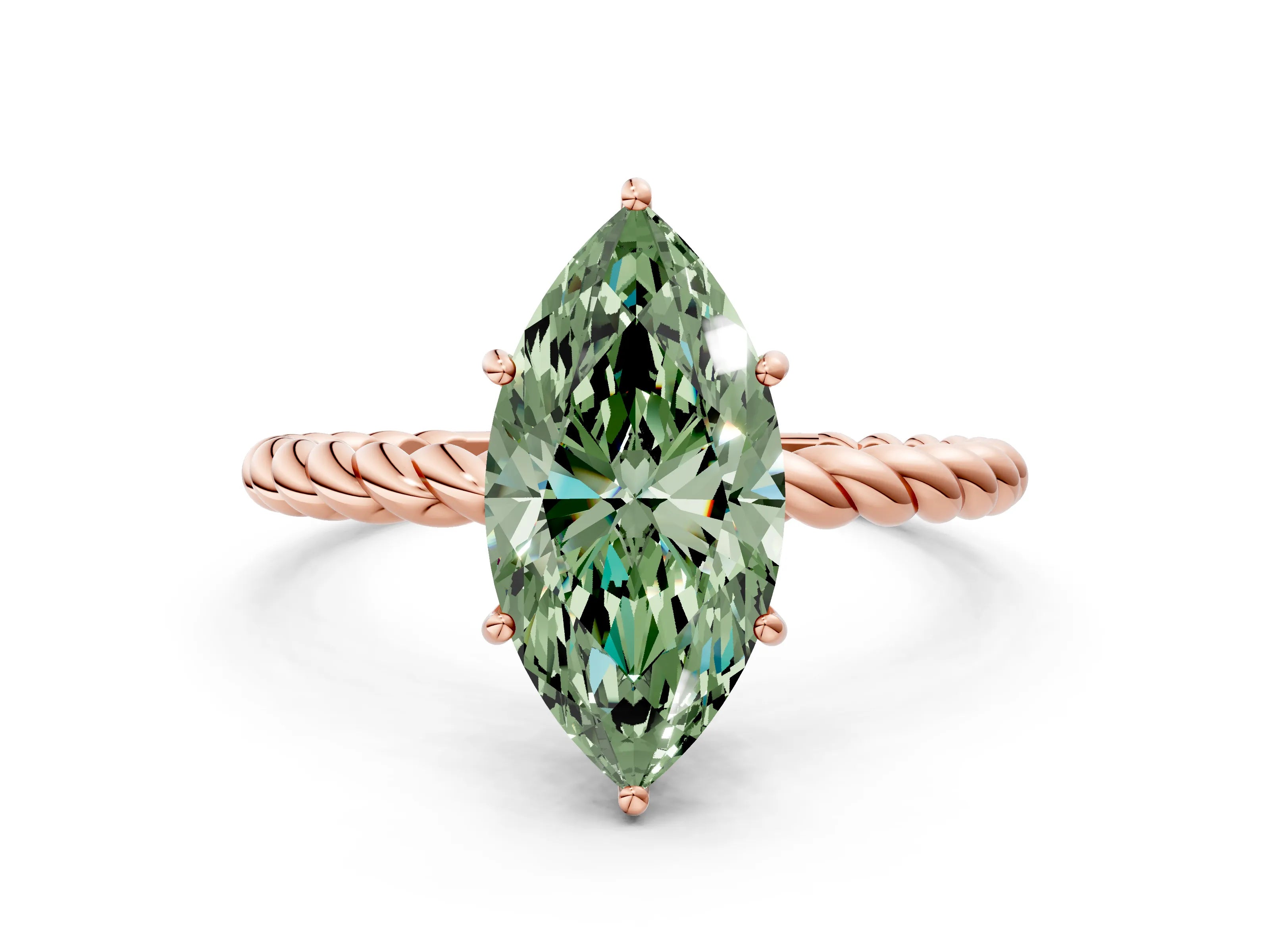Rose gold Fancy Green Marquise Cut Solitaire Twisted Band 4-Prong Ring