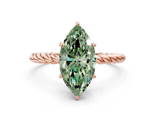 Rose gold Fancy Green Marquise Cut Solitaire Twisted Band 4-Prong Ring