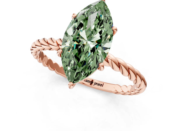Rose gold Fancy Green Marquise Cut Solitaire Twisted Band 4-Prong Ring