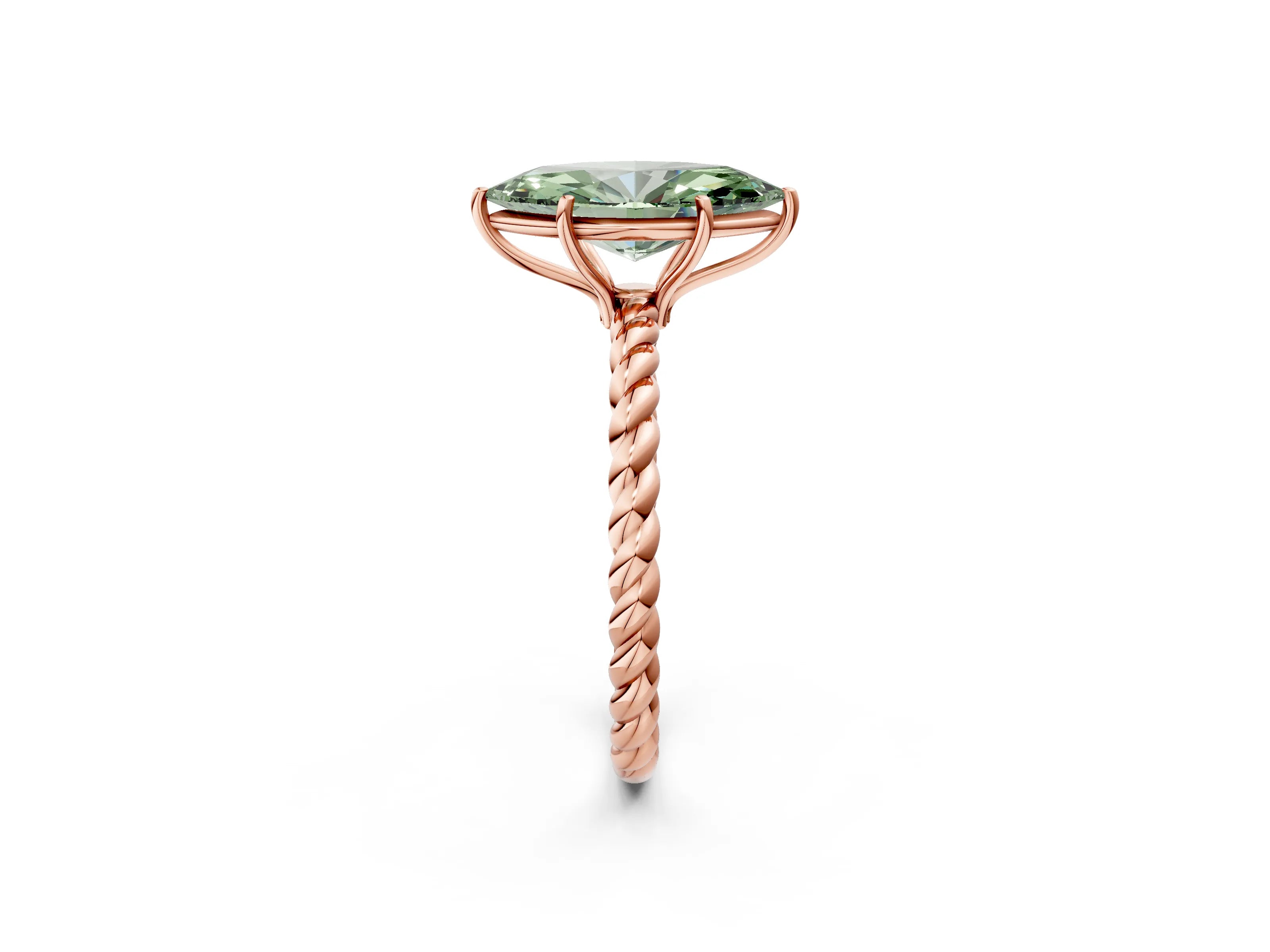 Rose gold Fancy Green Marquise Cut Solitaire Twisted Band 4-Prong Ring_2