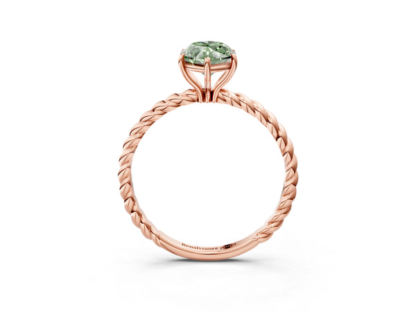 Rose gold Fancy Green Marquise Cut Solitaire Twisted Band 4-Prong Ring