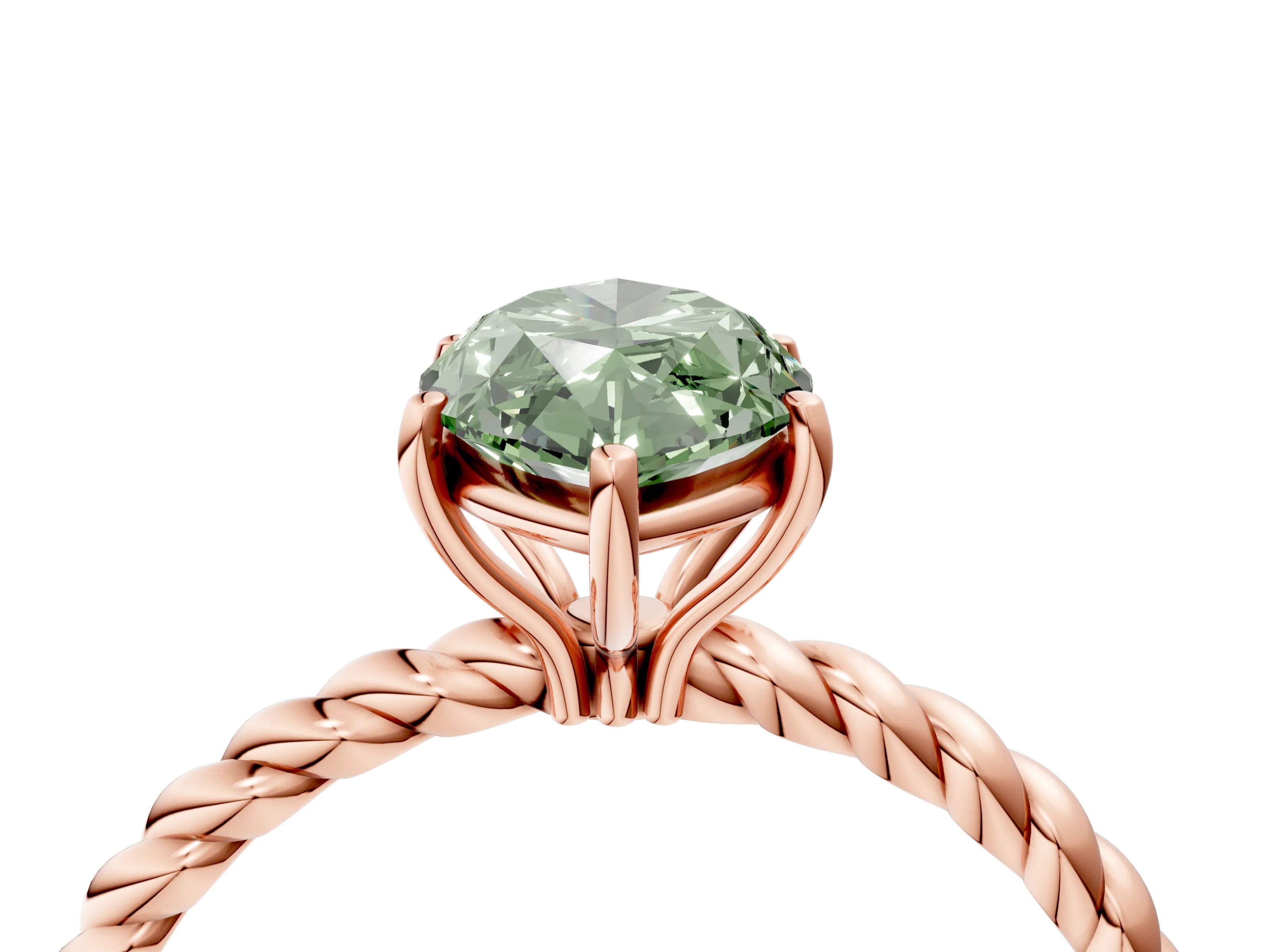 Rose gold Fancy Green Marquise Cut Solitaire Twisted Band 4-Prong Ring_4
