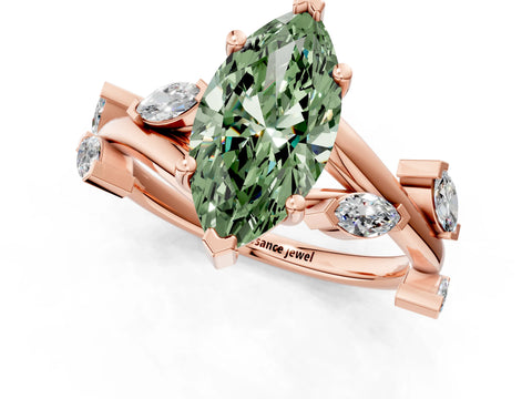 Rose gold Fancy Green Marquise Cut Solitaire Twisted Band Marquise Accent Prong Setting Ring_1