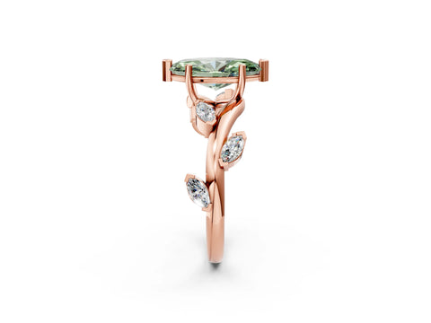 Rose gold Fancy Green Marquise Cut Solitaire Twisted Band Marquise Accent Prong Setting Ring_2