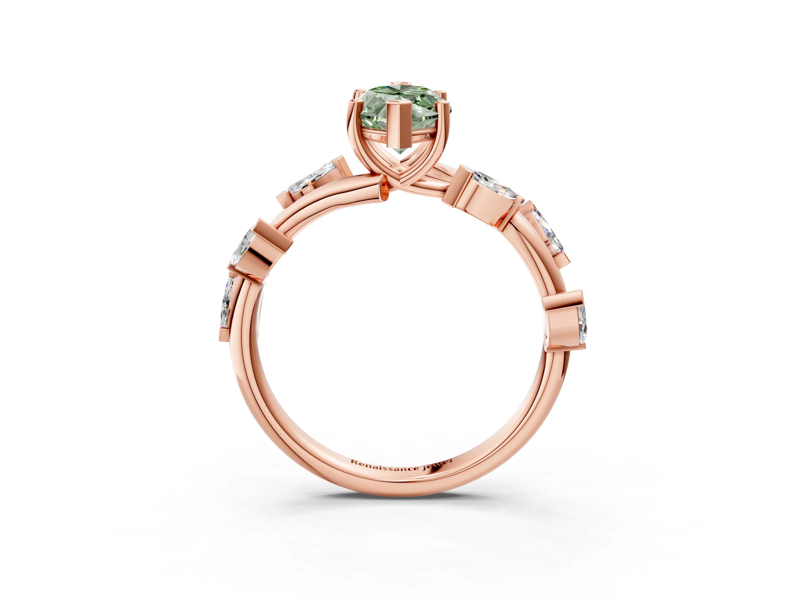 Rose gold Fancy Green Marquise Cut Solitaire Twisted Band Marquise Accent Prong Setting Ring_3
