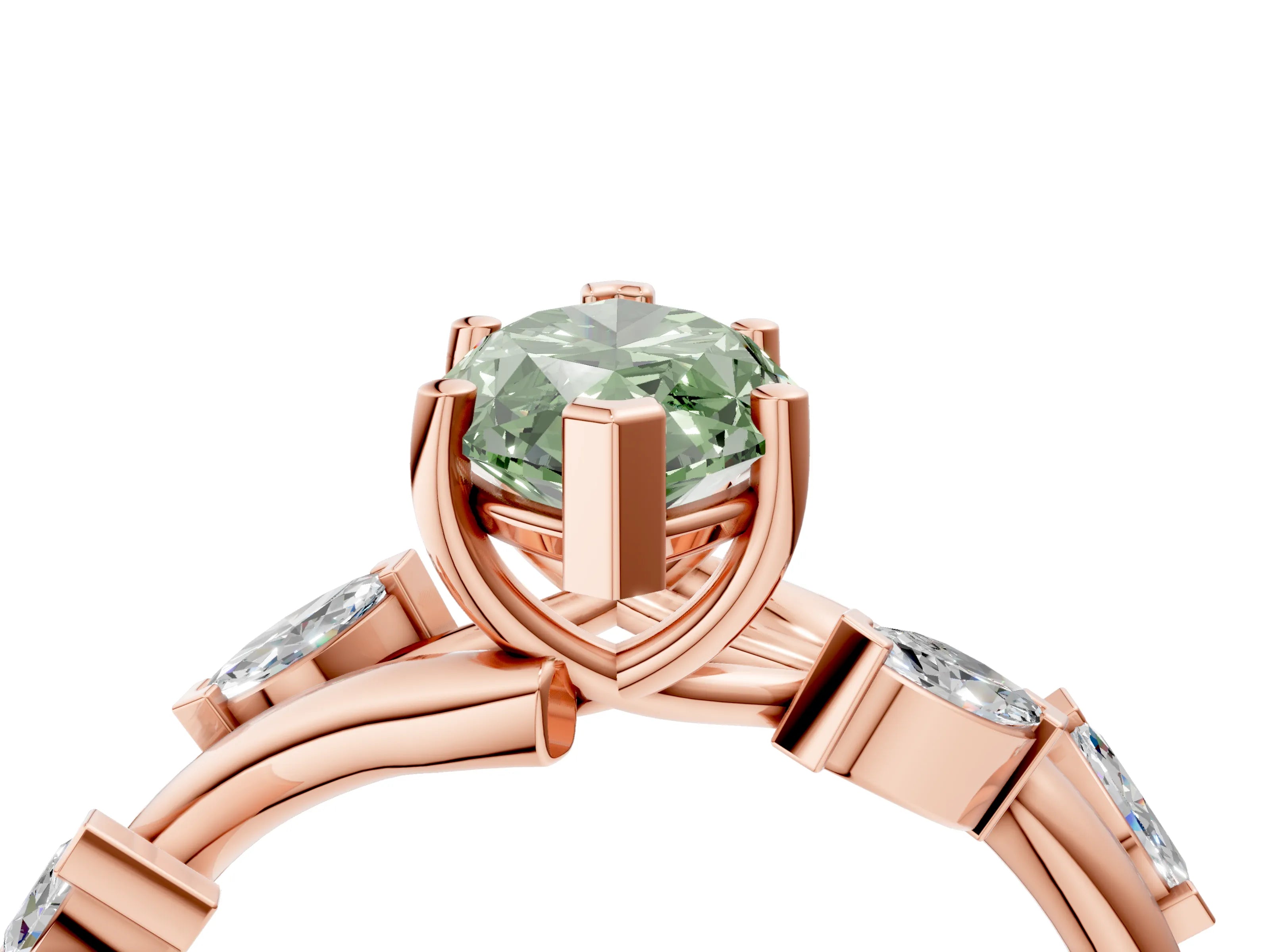 Rose gold Fancy Green Marquise Cut Solitaire Twisted Band Marquise Accent Prong Setting Ring_4