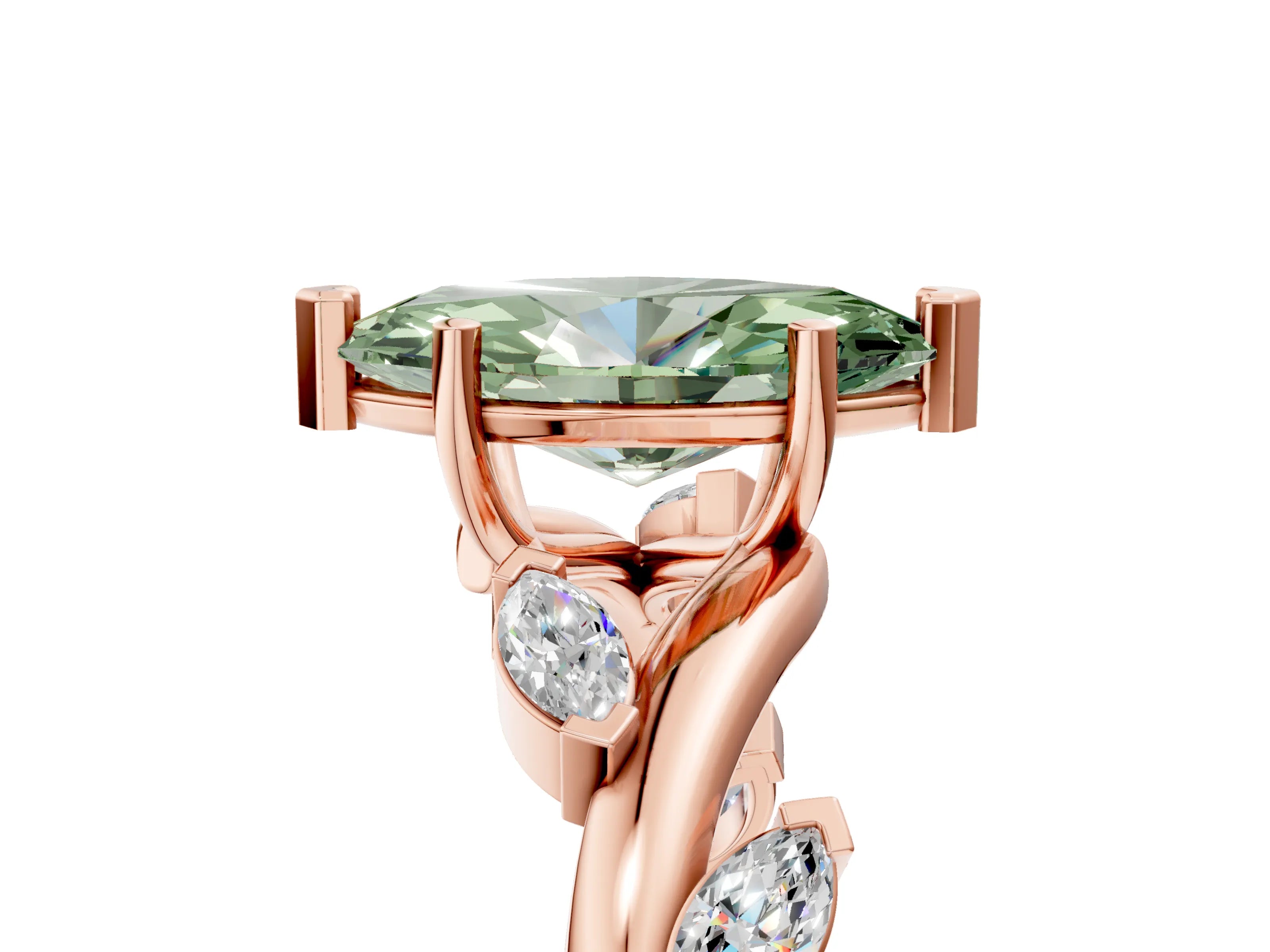 Rose gold Fancy Green Marquise Cut Solitaire Twisted Band Marquise Accent Prong Setting Ring_5