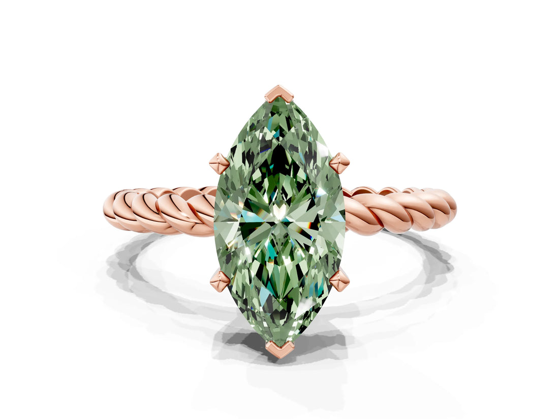Rose gold Fancy Green Marquise  Cut Solitaire Twisted Band with Four-Prong Setting_77