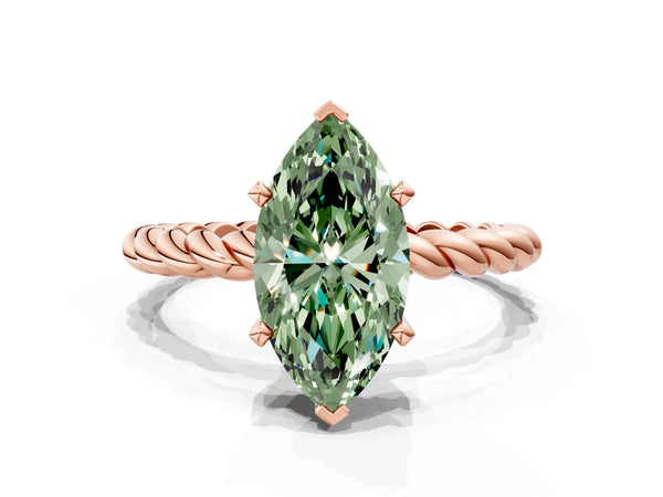 Rose gold Fancy Green Marquise  Cut Solitaire Twisted Band with Four-Prong Setting