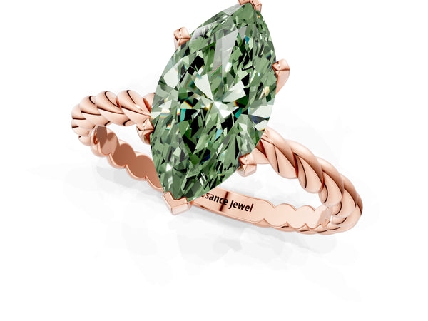 Rose gold Fancy Green Marquise  Cut Solitaire Twisted Band with Four-Prong Setting