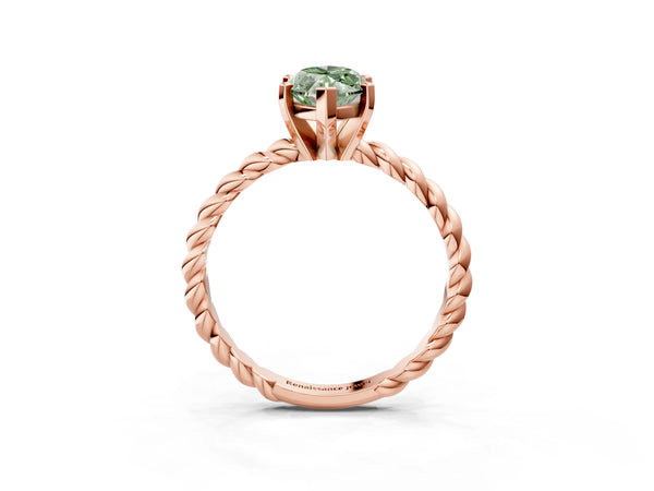 Rose gold Fancy Green Marquise  Cut Solitaire Twisted Band with Four-Prong Setting
