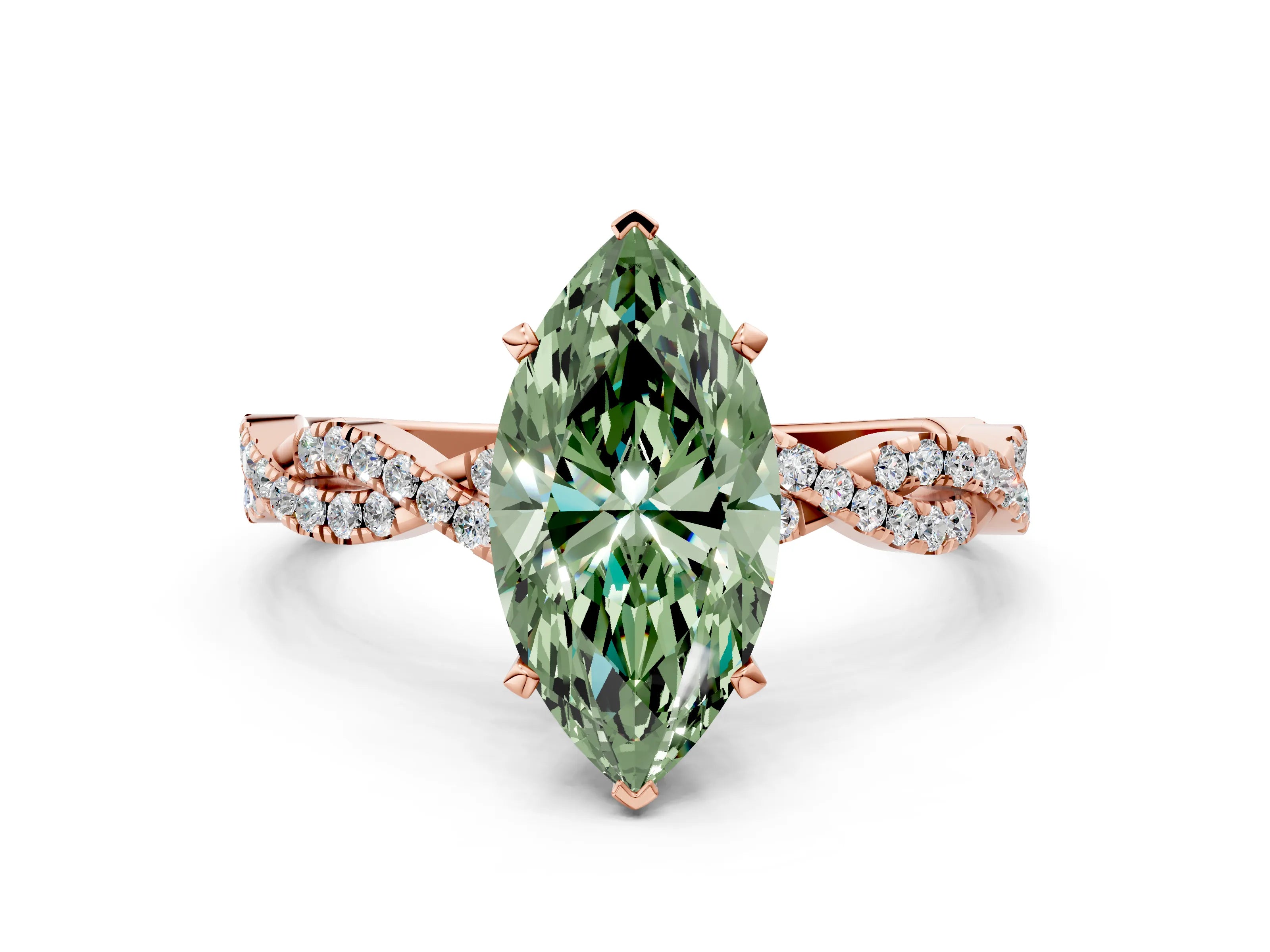 Rose gold Fancy Green Marquise Cut Solitaire Twisted Pave Band with Four-Prong Setting_3