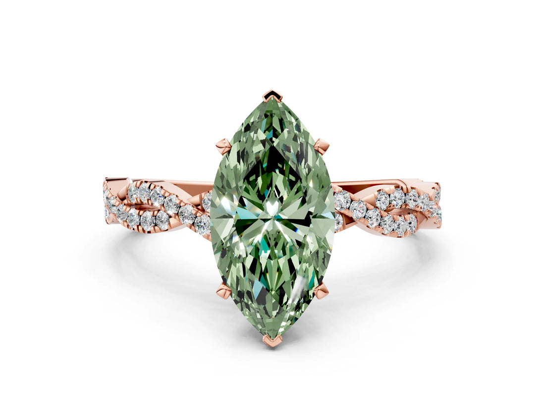 Rose gold Fancy Green Marquise Cut Solitaire Twisted Pave Band with Four-Prong Setting_3