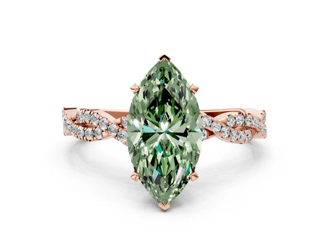 Rose gold Fancy Green Marquise Cut Solitaire Twisted Pave Band with Four-Prong Setting_3
