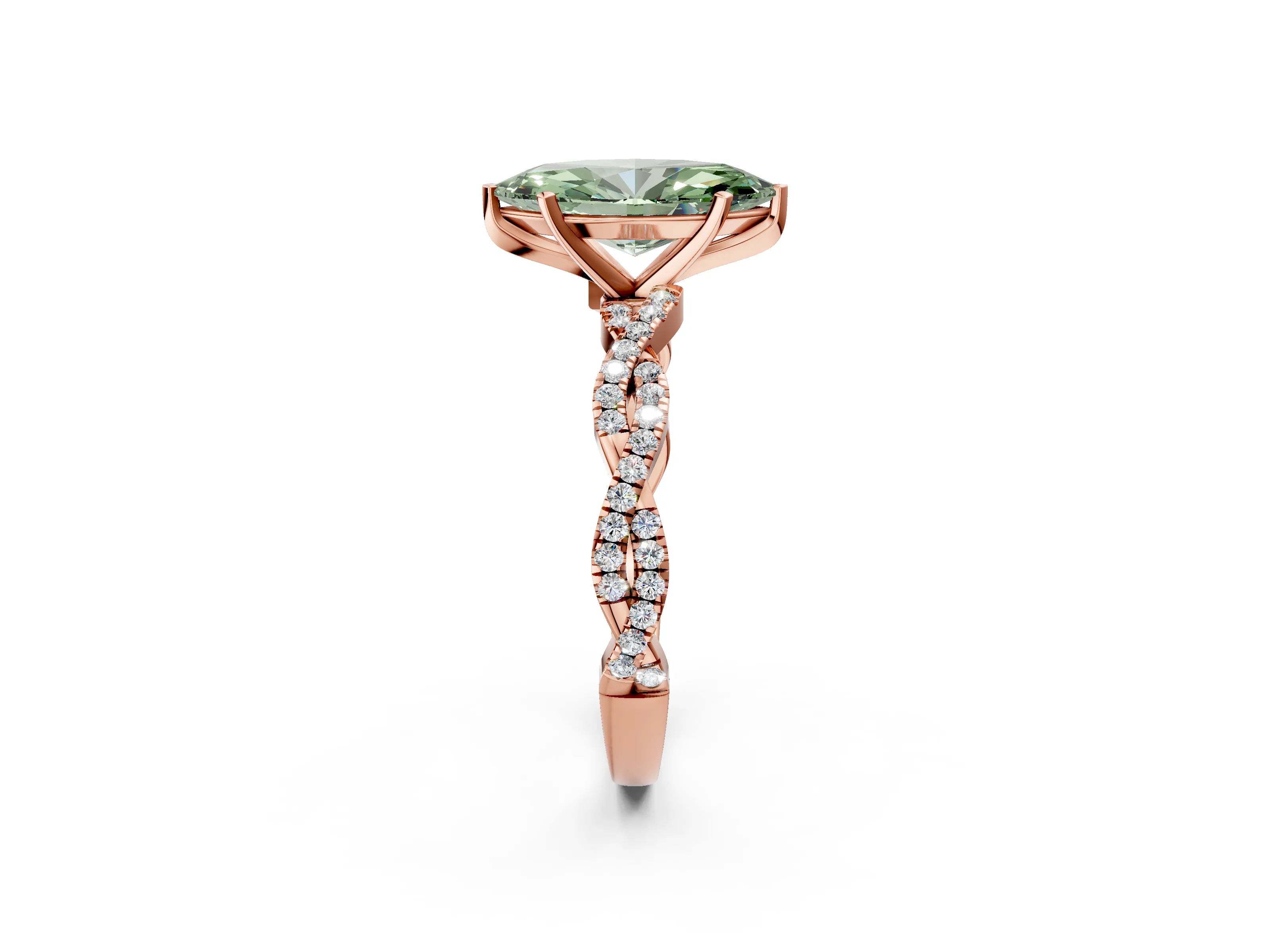 Rose gold Fancy Green Marquise Cut Solitaire Twisted Pave Band with Four-Prong Setting_5