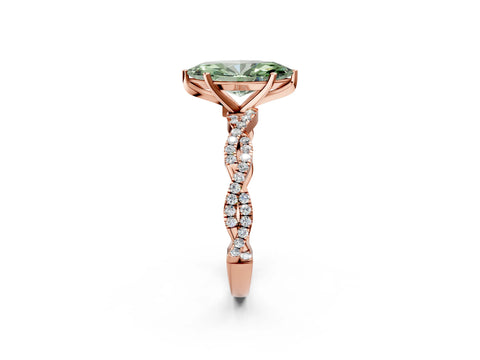 Rose gold Fancy Green Marquise Cut Solitaire Twisted Pave Band with Four-Prong Setting_5