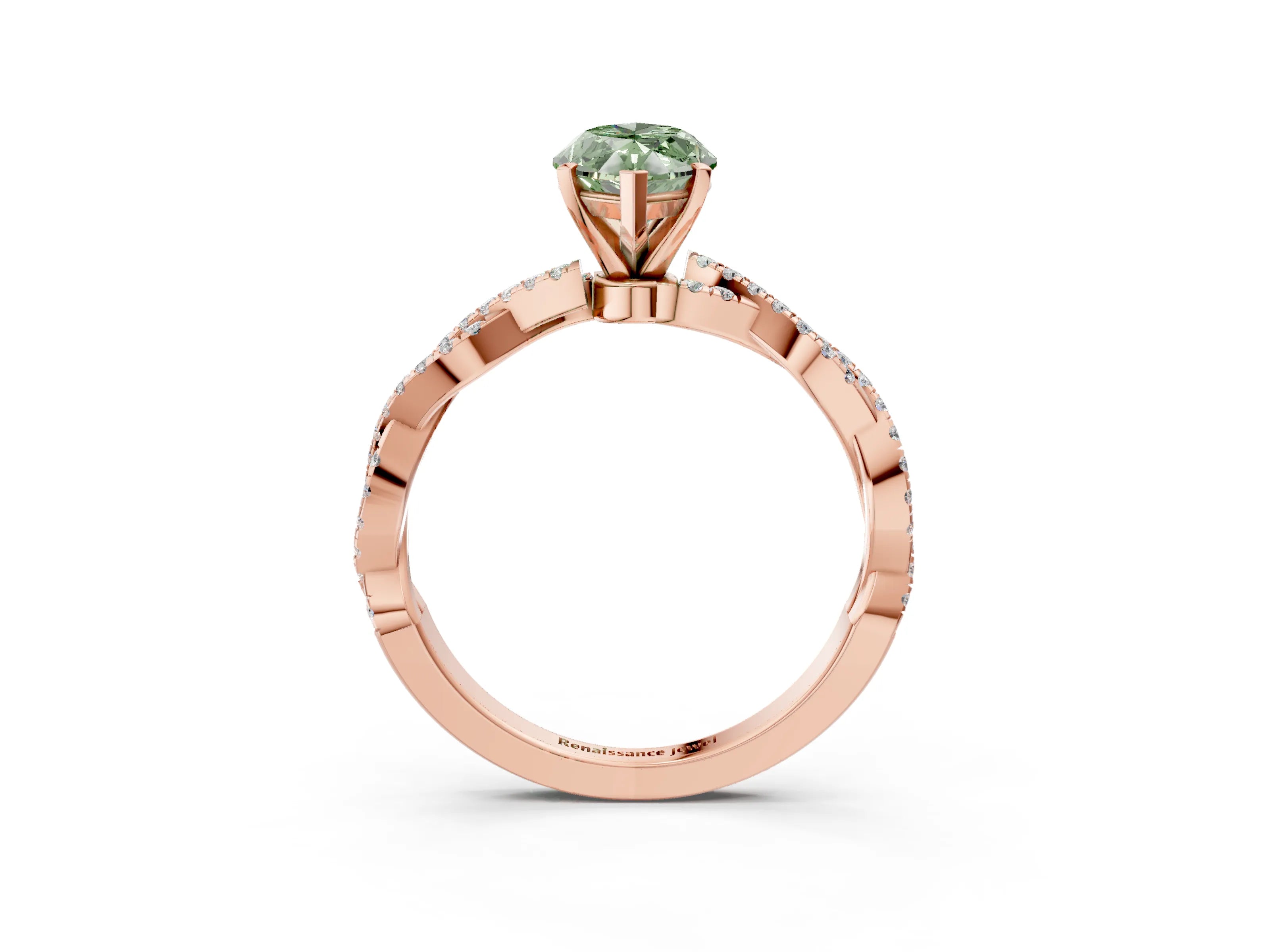 Rose gold Fancy Green Marquise Cut Solitaire Twisted Pave Band with Four-Prong Setting_6