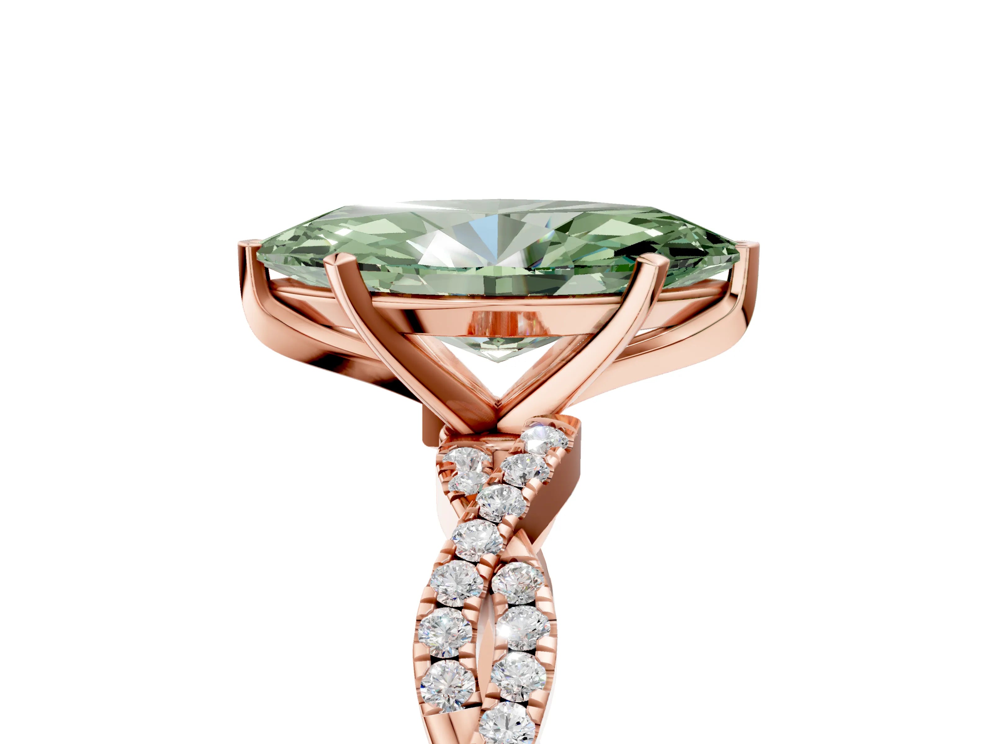 Rose gold Fancy Green Marquise Cut Solitaire Twisted Pave Band with Four-Prong Setting_8