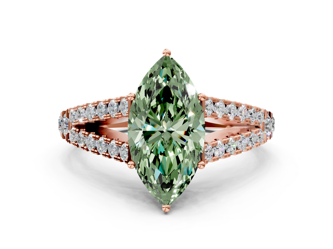 Rose gold Fancy Green Marquise  Cut Split Shank Pave Diamond Engagement Ring with Four-Prong Setting_24