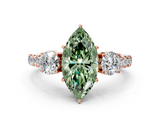 Rose gold Fancy Green Marquise  Cut Three-Stone Diamond Pave Band with Prong Setting_37