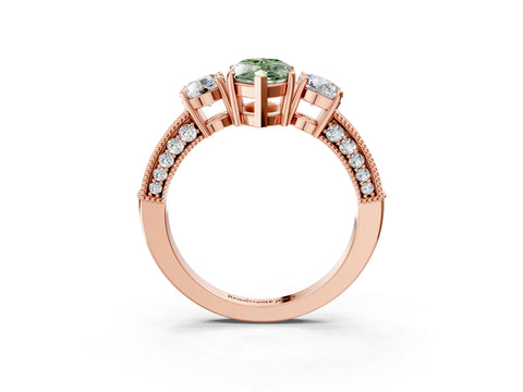 Rose gold Fancy Green Marquise Cut Three-Stone Diamond Ring with Pavé Band and Four-Prong Setting_3