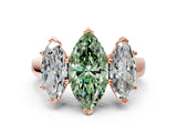Rose gold Fancy Green Marquise Cut Three-Stone Diamond Ring with Prong Setting on a Classic Band_12