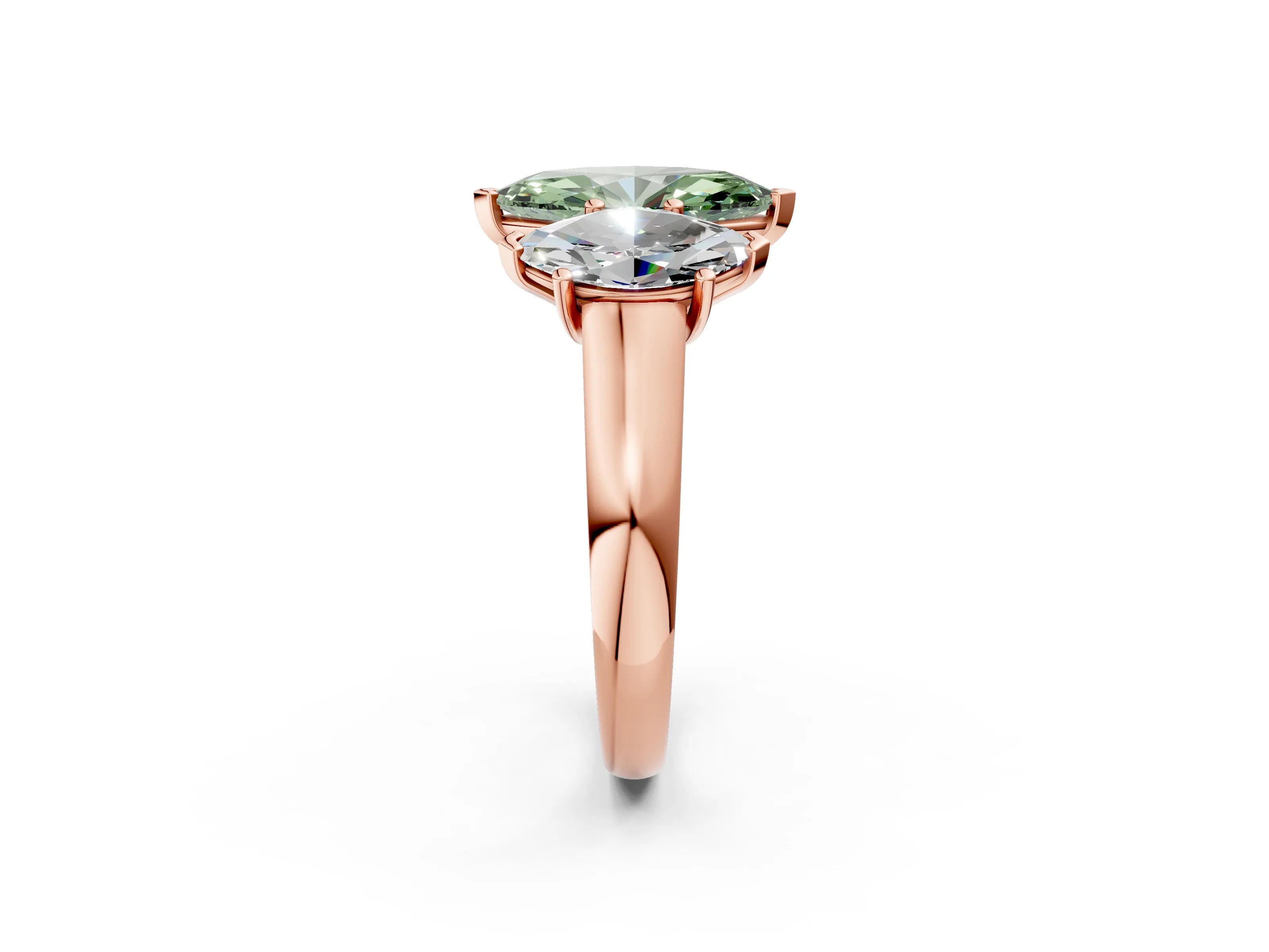 Rose gold Fancy Green Marquise Cut Three-Stone Diamond Ring with Prong Setting on a Classic Band_2