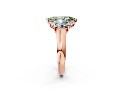 Rose gold Fancy Green Marquise Cut Three-Stone Diamond Ring with Prong Setting on a Classic Band_2